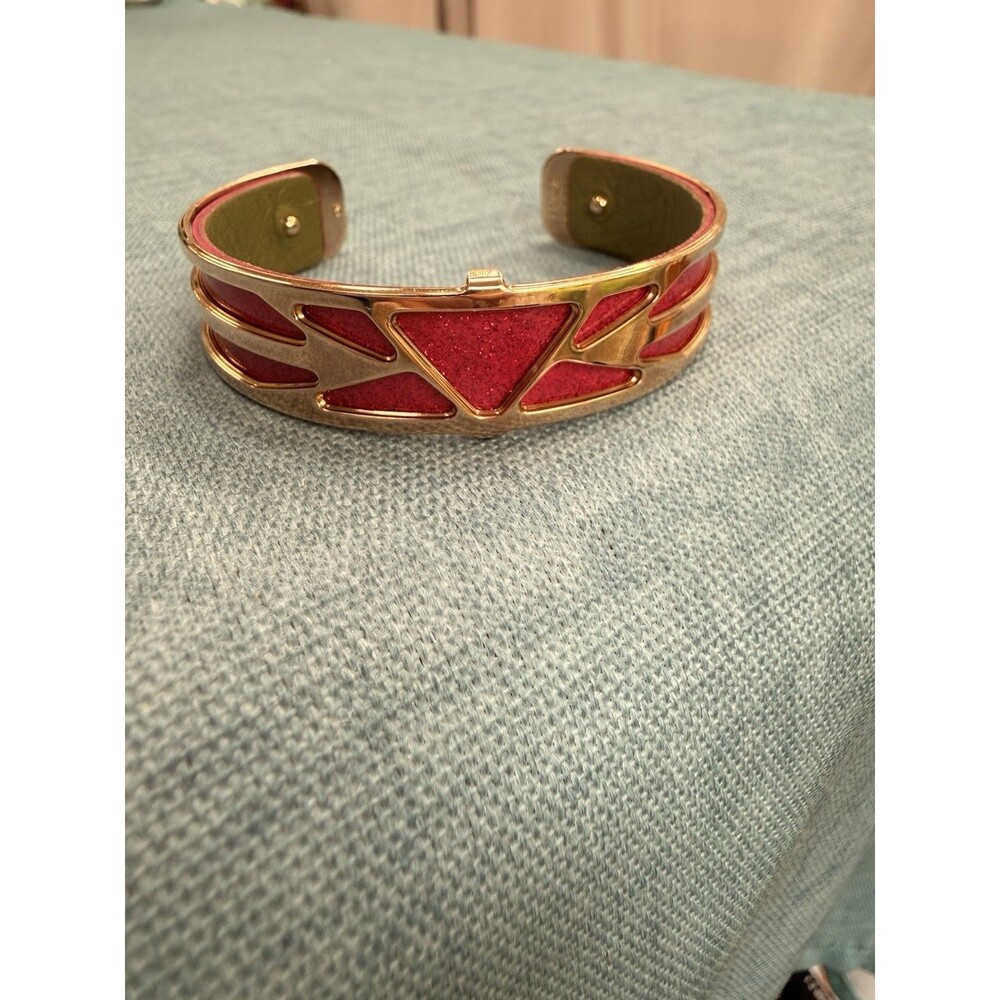 LES GEORGETTES 14mm Rose Gold Plated Cuff Pink Glitter Made In France